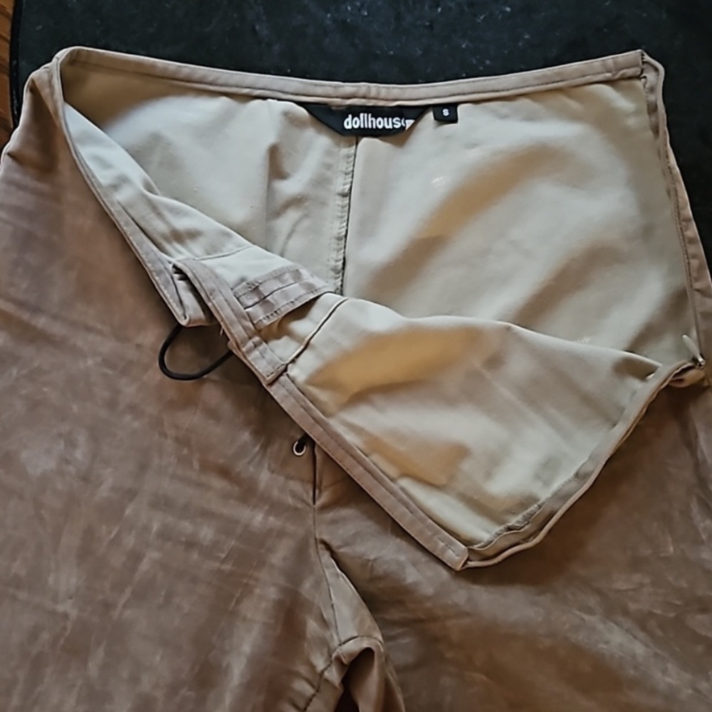 Y2K Dollhouse Tan Faux Suede Lace Up Flared Boho Festival Pants Size Small - Picture 8 of 13